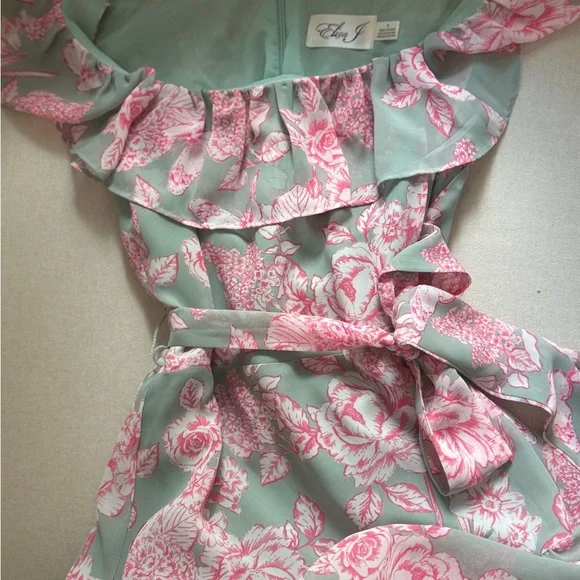 Eliza J Pink and Green Floral Midi Dress - Picture 6 of 7